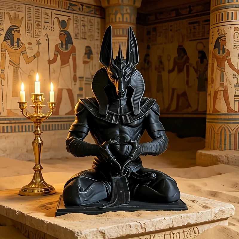 3D‑Printed Heart‑Shaped Anubis Statue, Black Egyptian Jackal God Meditation Ornament, Gothic Home Decor, Holiday Birthday Gift F