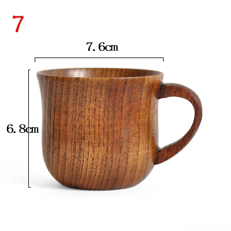 Wooden Big Belly Cup with Handle Handmade Natural Spruce Wood Drinking Beer Tea Coffee Milk Water Japanese Drinkware Kitchen Bar