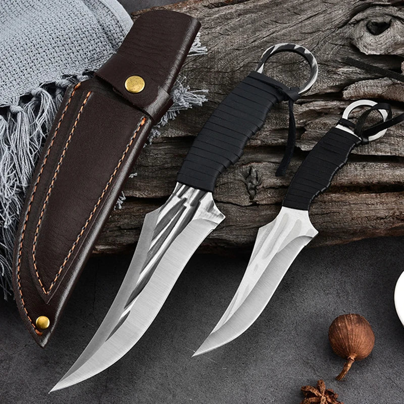 Forged 2pcs/set Boning Knife Kitchen Meat Cleaver Chef Knife Butcher Knife Barbecue Fishing Cutting Tools with Sheath