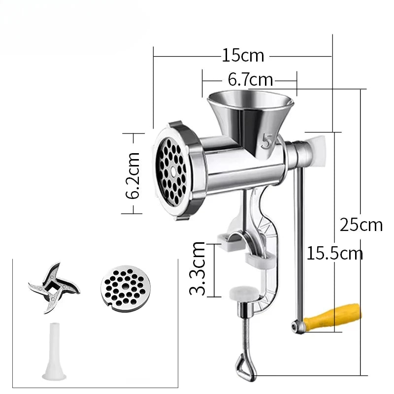 Manual Meat Grinder Stainless Steel Hand Crank Food Processor with Table Clamps Multipurpose Kitchen Tool for Meat Vegetable