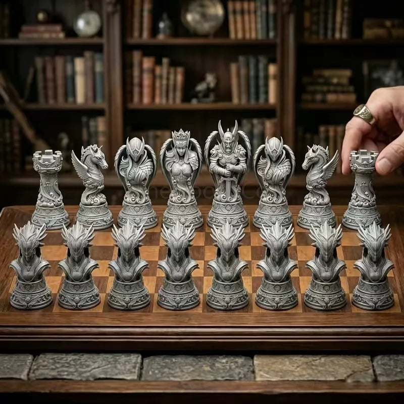 16 Pcs Black and White Angel Series Chess Desktop Decoration Ornament