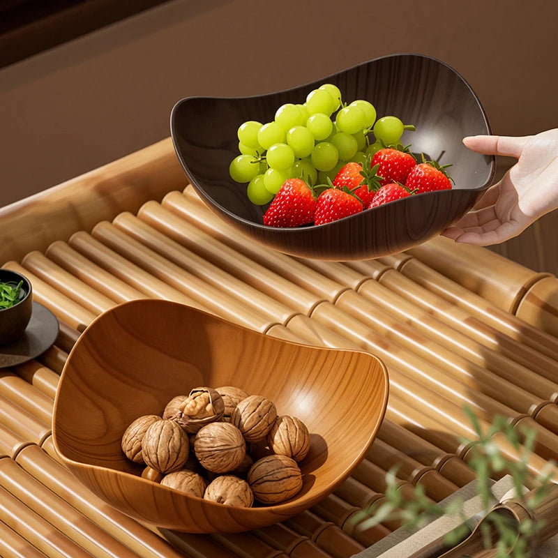 Japanese Plastic Dish Imitation Wood Household Food Grade Fruit Bowl Plates Multifunctional Storage Tray Kitchen Accessories