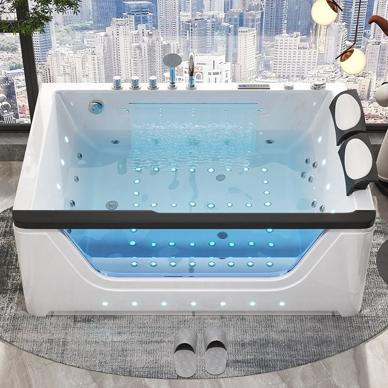 2 Person Acrylic Jacuzzi Hot Tub with Waterfall Whirlpool Massage - Intelligent Heating System, Large Spa Pool for Home Bathroom