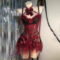 Red Y2K Gothic Dress for Women Lace Emo ALT Grunge E-Girls Lolita Ball Gown Rave Festival Cyber Punk Rock Star Goth Clothing