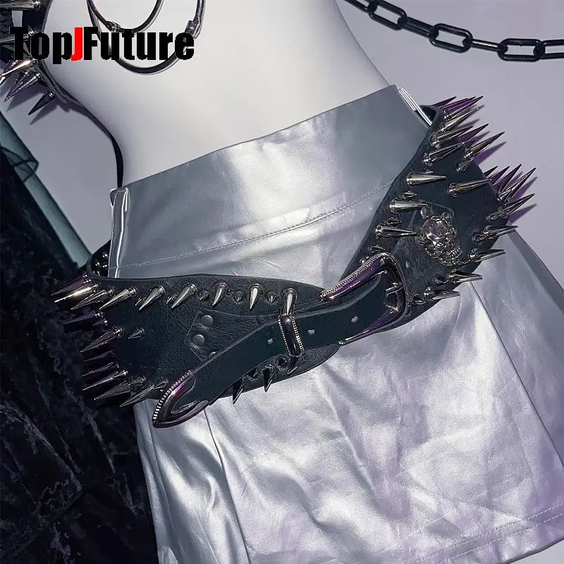 Women's Harajuku Steampunk Y2K Personalized Hip Hop Fashion Spice Girls Belt Waistband Dark Rivet Skeleton Belt Streetwear