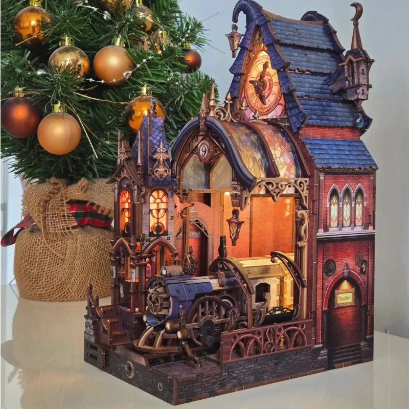 Tongqu Magic Station Diy House Assembled Building Blocks Puzzle Model Led Light Wooden Birthday Graduation Gift For Adult Women