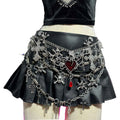 Emo Gothic Skirts Punk Rock Street Wear E-Girls Y2K Vegan Leather Goth Glitch Core Pin Eco Heart Kawaii Skull Grunge Harajuku