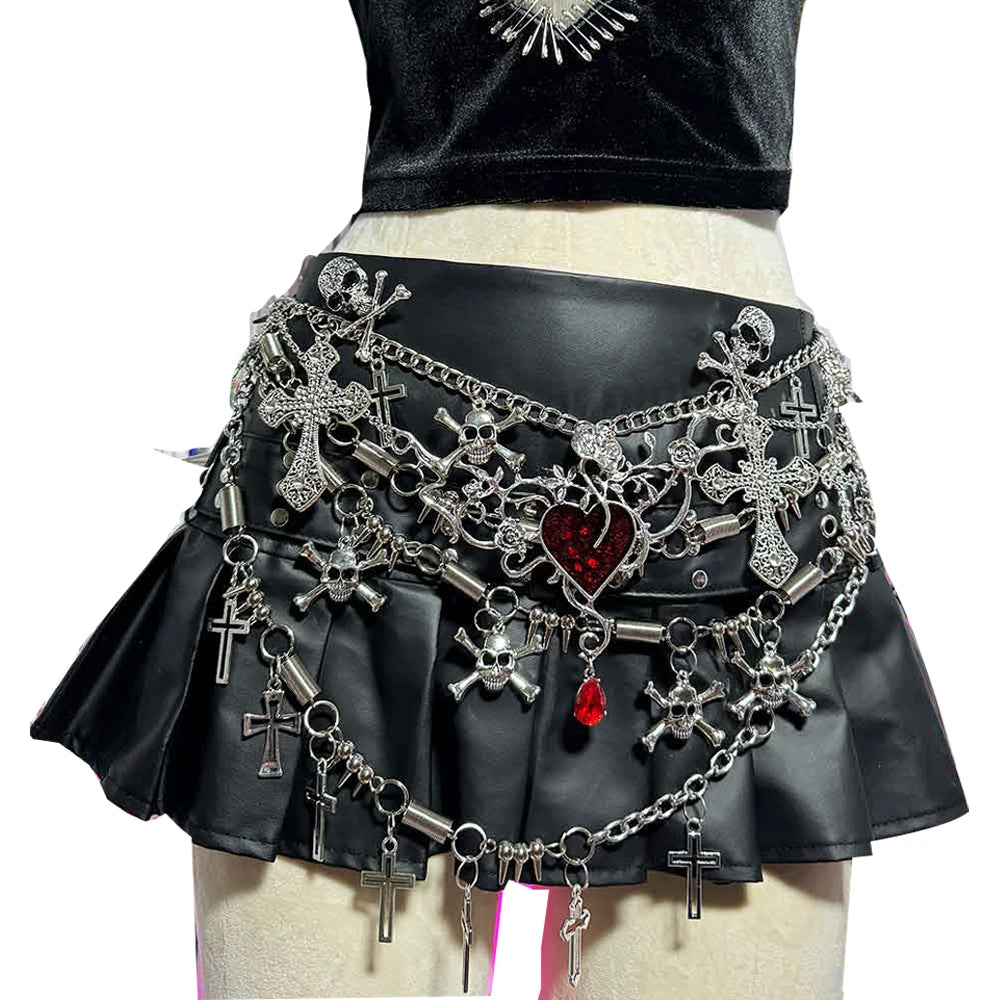 Emo Gothic Skirts Punk Rock Street Wear E-Girls Y2K Vegan Leather Goth Glitch Core Pin Eco Heart Kawaii Skull Grunge Harajuku