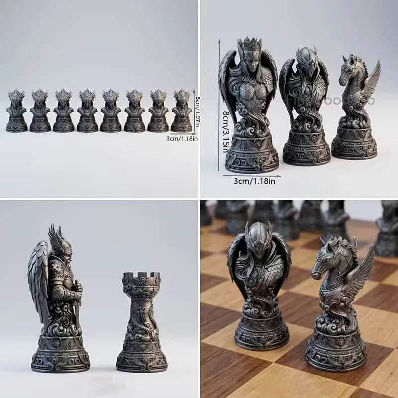 16 Pcs Black and White Angel Series Chess Desktop Decoration Ornament