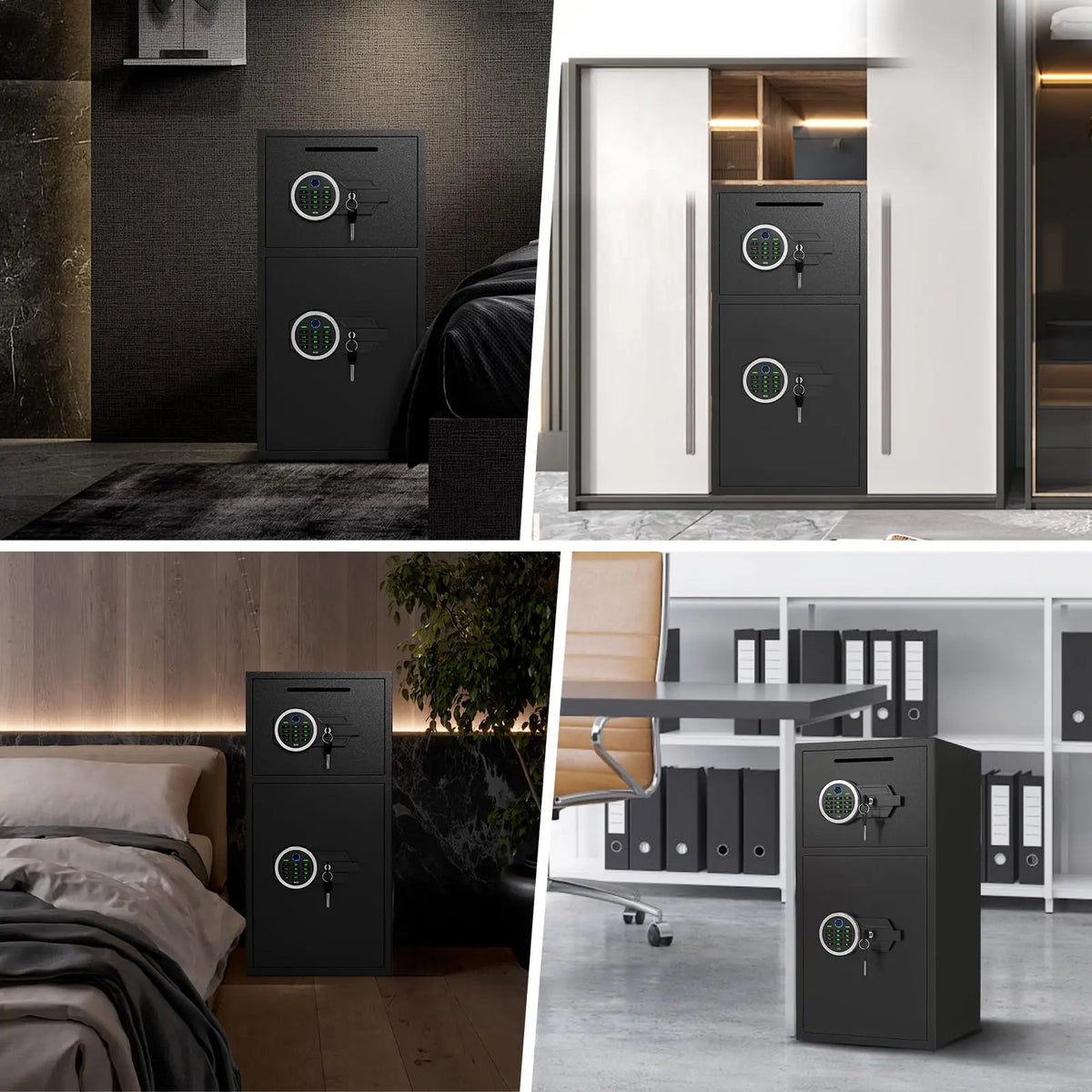 [2026 NEW] 6.5 Cub Large Home Safe Fireproof Waterproof, Fingerprint Drop Safe for Business with Metal Deposit Storage Box