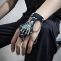 KunJoe Steampunk Skull Finger PU Leather Bracelet For Men Gothic Silver Color Link Chain Bracelets Bangles Rock Halloween