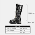 Fashion Men's Genuine Leather Motorcycle Boots Metal Goth Punk Knee High Boots Round Toe Thick-sole Spanish Street Rock Shoes