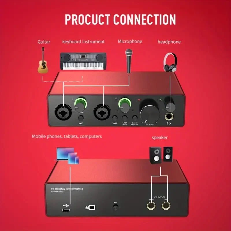 Studio Sound Card Professional Recording Sound Card Dubbing Equipment Professional External USB Audio Interface Sound Card Kit