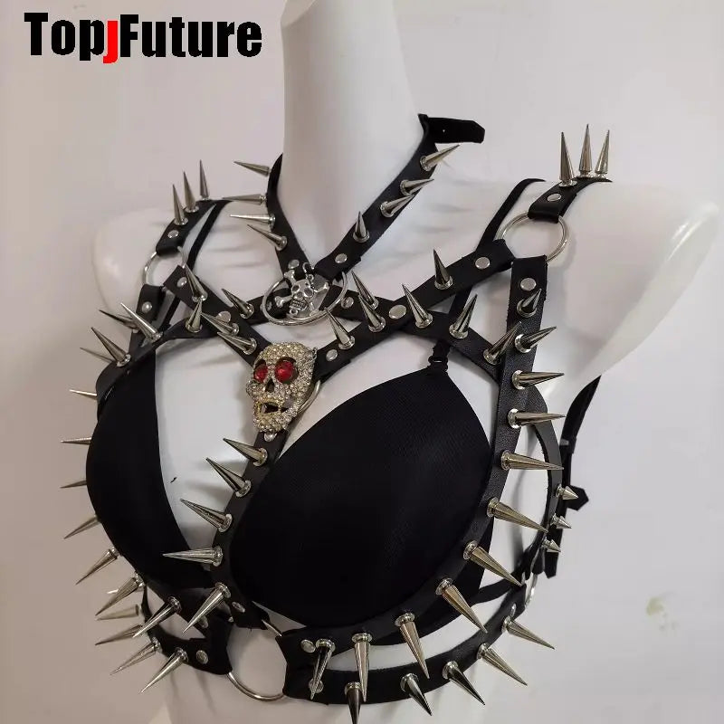 Women's Harajuku Y2K Personalized Hip Hop Steampunk Fashion Spice Girls Belt Corset Waistband Dark Leggings Rivet Streetwear