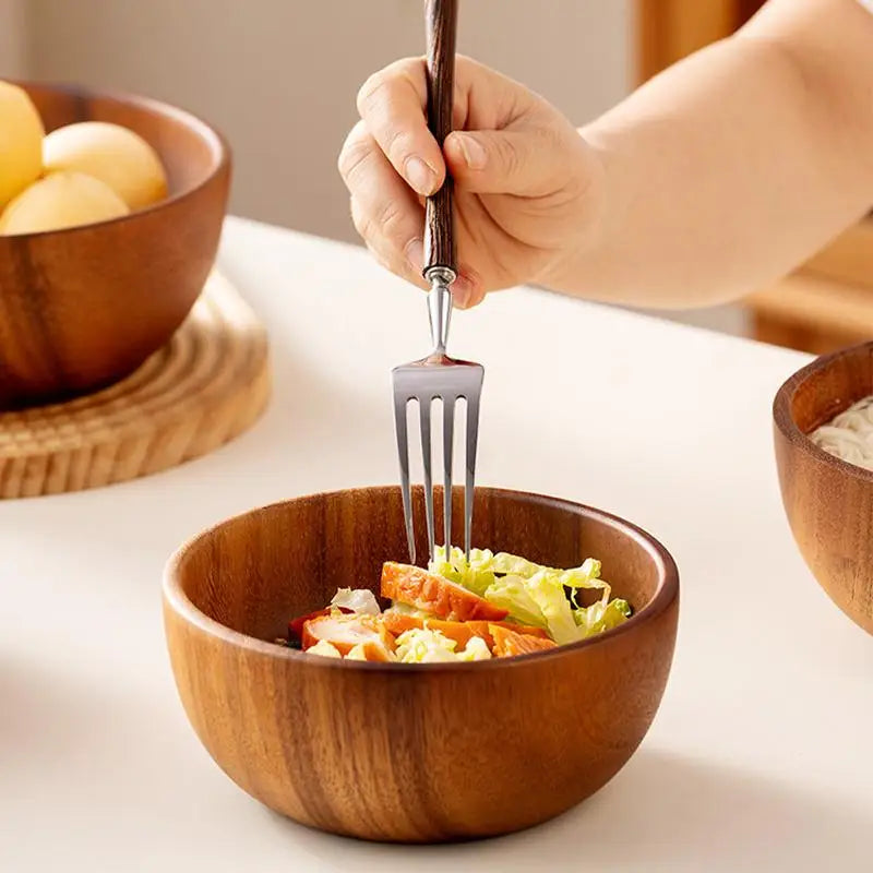 1Pcs Salad Bowl Practical Durable Wooden Simple Storage Holder Kitchen Bowl Cutlery