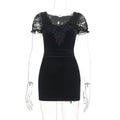 Goth Dark Women Elegant Fashion Black Velvet Mini Dress Mall Gothic Lace Patchwork Bodycon Dresses Fairy Waist Pleated Partywear