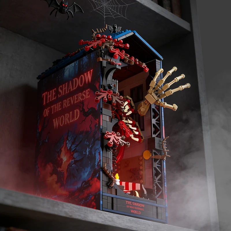 Strangered Story Upside Down Vecna Monster House Book Nook Kit Building Blocks 3D Puzzle Bookshelf LED Bricks Toys For Kids Gift