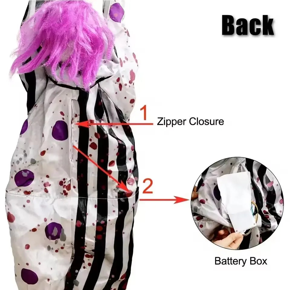 Halloween Party Props Animated Hanging Clown with Chain Glowing Eyes Creepy Sound for Haunted House Outdoor Yard Decoration