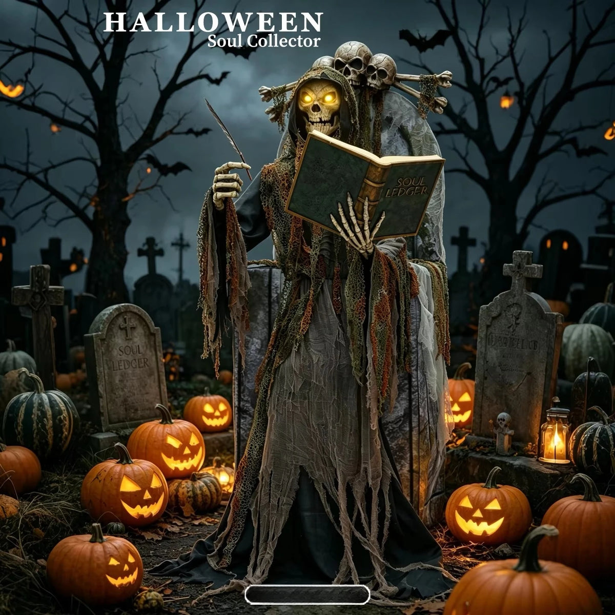 Halloween Animatronics Decoration Large Mechanical Soul Reaper Skeleton Light Up Ornament Haunted House Scene Layout