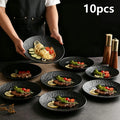 10pcs Rock-textured Shallow Plate, Reusable Main Dish, Sturdy and Not Easily Broken, Textured Embossed Design Pasta Plate - Suit