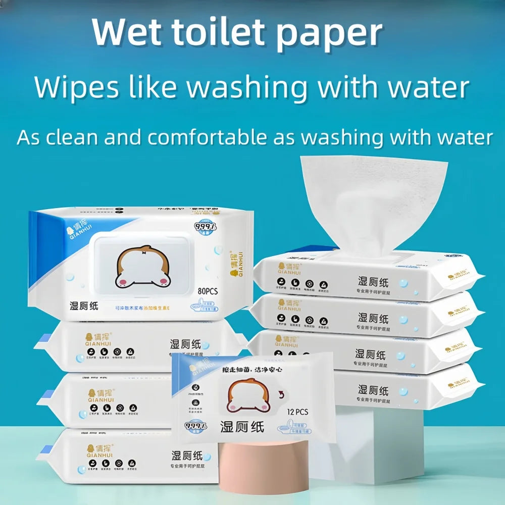 80 Pieces/Pack, Wet Toilet Paper, for Men and Women to Clean Their Private Parts, Wipe Their Buttocks, Antibacterial Toilet Wet