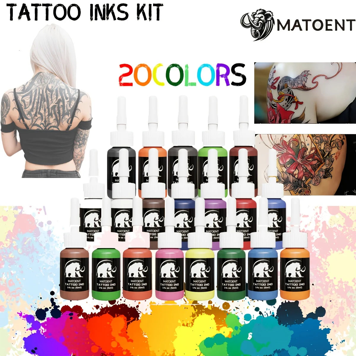 Professional Tattoo Ink Kit - Multi-Color Set, Odorless & Alcohol-Free for Beginners and Artists.