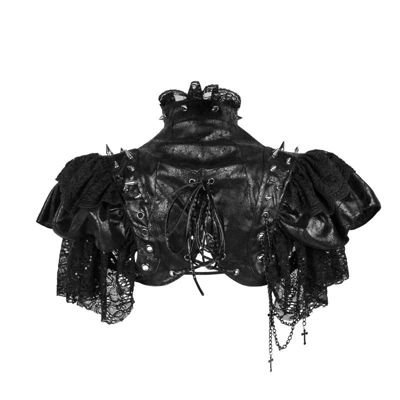 Red Leather & Black Lace Rivets Chains y2k Vintage Jacket Steampunk Costume Women Gothic Clothing Rock Rave Coat Cool Streetwear
