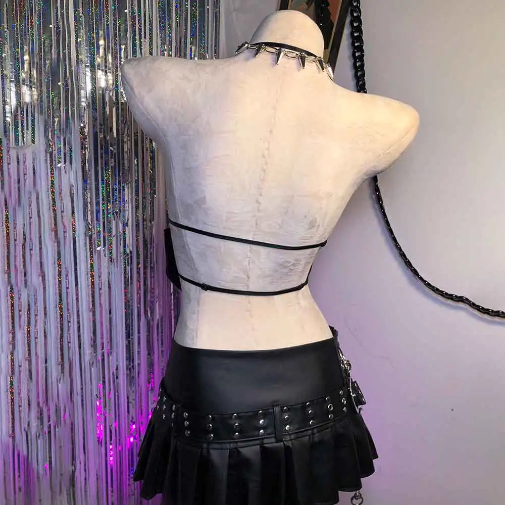 Women's Y2K Goth Top Emo Clothing Gothic Boho Cross Punk Rock Tank Skull Bra Grunge T-Shirt for Teens Rave Festival Wear