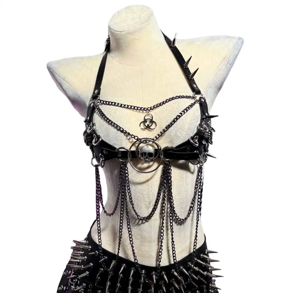 Gothic Emo Punk Woman Top with Spikes Alternative Grunge PU Leather Tank Y2K ALT Harnesses Gothic Clothes for Women 90s Party