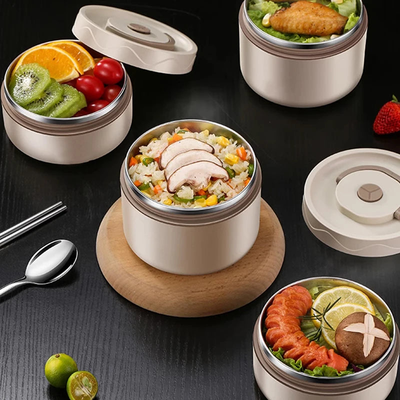304 Stainless Steel Insulated Lunch Box with Storage Bag Portable Double-layer Covered Lunch Box Office Student Sealed Lunch Box