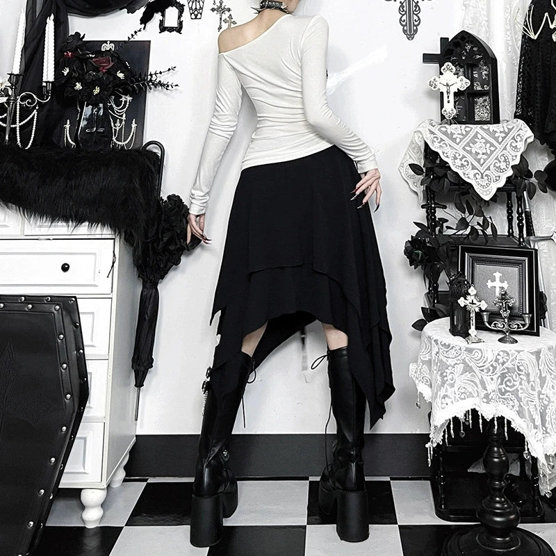 Goth Dark Punk Fashion Multi Layer Bottoms Mall Gothic Irregular Hem Skirts Y2K Grunge Corn Blet Design Skirt Women Streetwear
