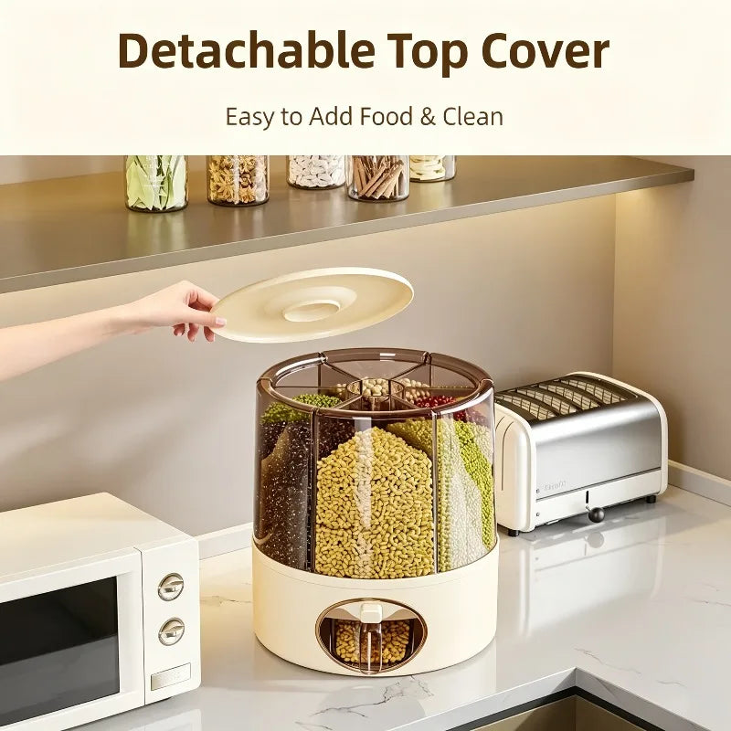 Rotary Divided Rice Bucket Household Grains Storage Container Insect‑Proof Moisture‑Proof Sealed Cereal Tank for Kitchen Pantry