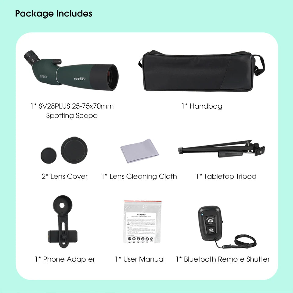Svbony SV28plus 50/60/70mm Spotting Scope Powerful Zoom Telescope Long Range PORRO Prism Suit Archery Target Shooting Camping