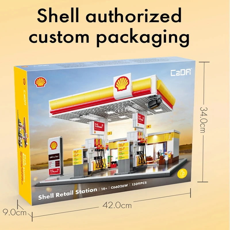 CaDA DIY Shell Retail Station C66026W Car Wash Gas Station Car Building Block USB Lighting Build Bricks Gift Toys For Children