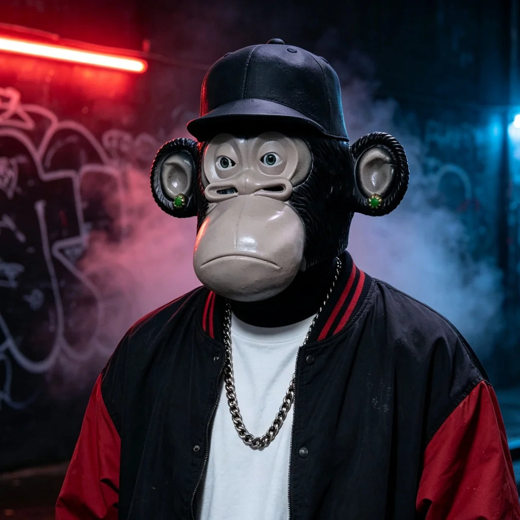 Chimpanzee Latex Full Head Mask with Baseball Cap & Ear Ornaments, Animal Cosplay Headgear for Halloween Masquerade, Party and Role Play Costume Props