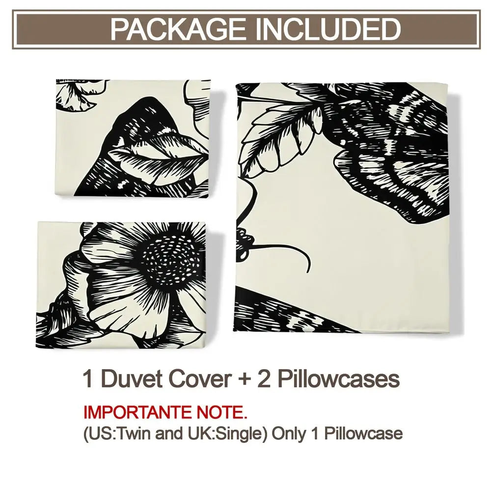Gothic Moth Flower Duvet Cover Set Skull Butterfly Print Bedding Set Microfiber Aesthetic Home Decor Bedroom Comforter