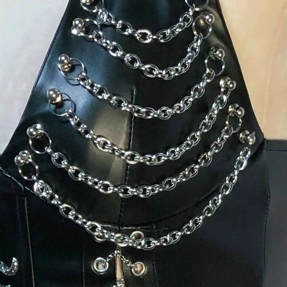 Y2K Cybergoth Gothic Corset Top for Women with Chain Tank Top Emo Clothing Grunge Style Cyber Punk Rock Rave Festival Bra Shirt