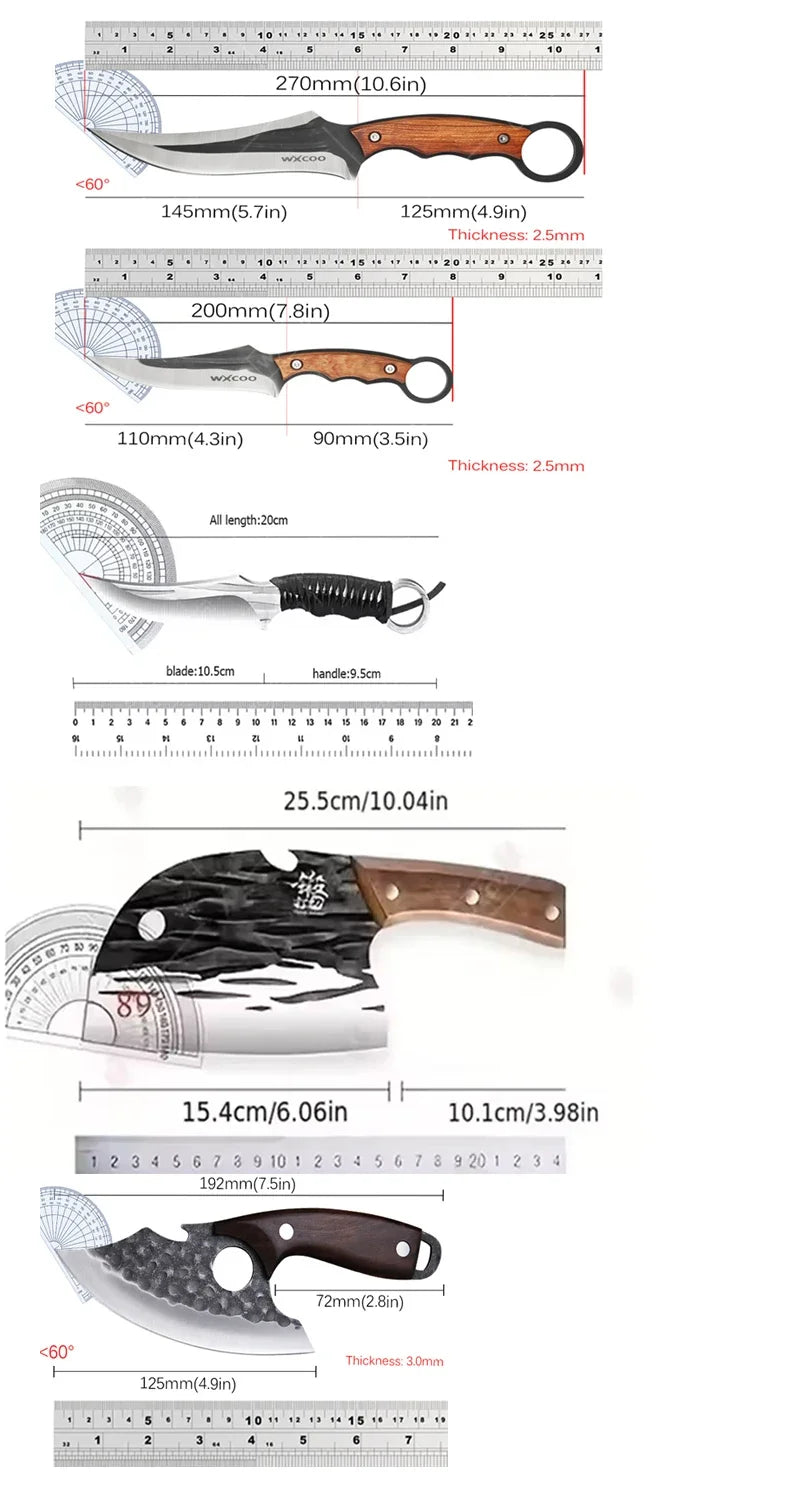 WXCOO Stainless Steel Forged Butcher Knife Wooden Handle Kitchen Meat Cleaver Multifunctional Fruit Knife Boning Knife