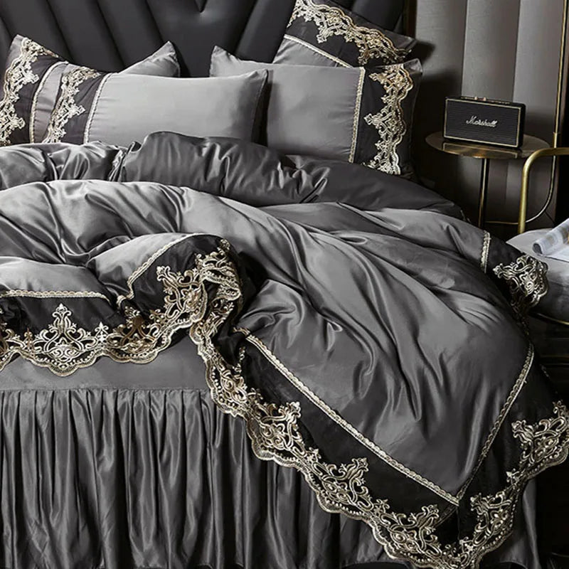 Summer European Ice Rayon Bed Skirt Bedding Set Skin-Friendly Silky Quilt Kit for Sleepers Ice Silk Cozy Cooling Bedspread Sets