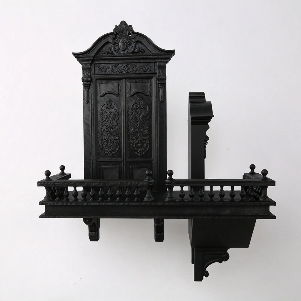 Gothic Staircase Corner Wall Shelf, Black PLA Plastic Victorian Floating Display Rack for Dark Academia Living Room Decor