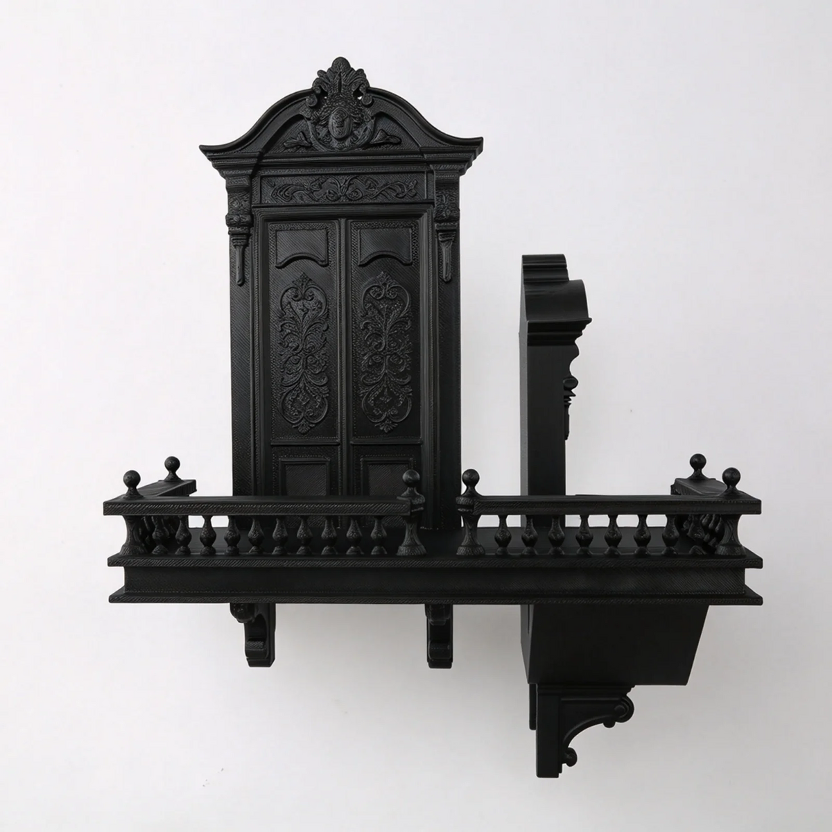 Gothic Staircase Corner Wall Shelf, Black PLA Plastic Victorian Floating Display Rack for Dark Academia Living Room Decor