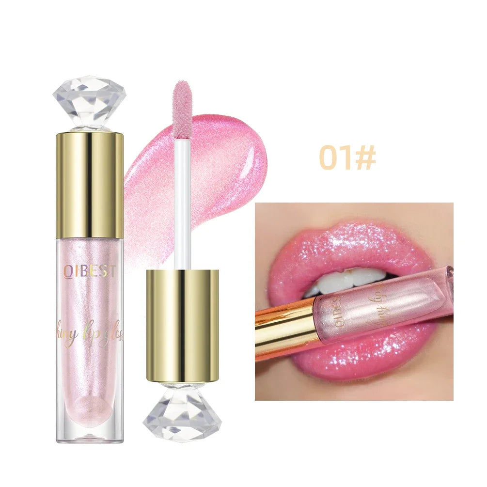 QIBEST 5 Colors Glitter Lip Glaze Long Lasting Lip Gloss Moisturizing Diamond Liquid Lipstick Makeup Shimmer Lipgloss Lip Tint