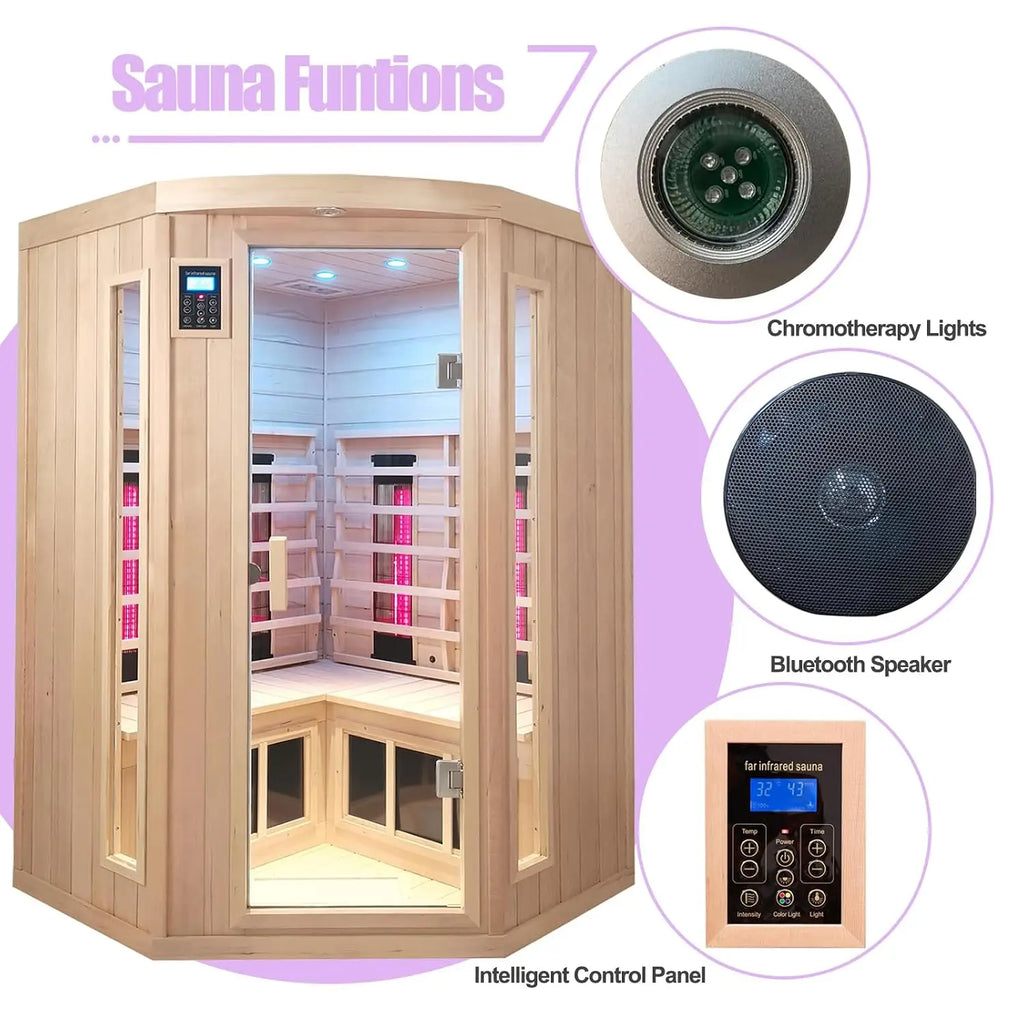 Ceramic Infrared Sauna 2-3 Person Home Hemlock Wood, Custom