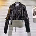 Spring Autumn New Leather Coat Pocket Texture Wash Skin Leather Jacket For Women Short PU Leather High Street Outerwear Female