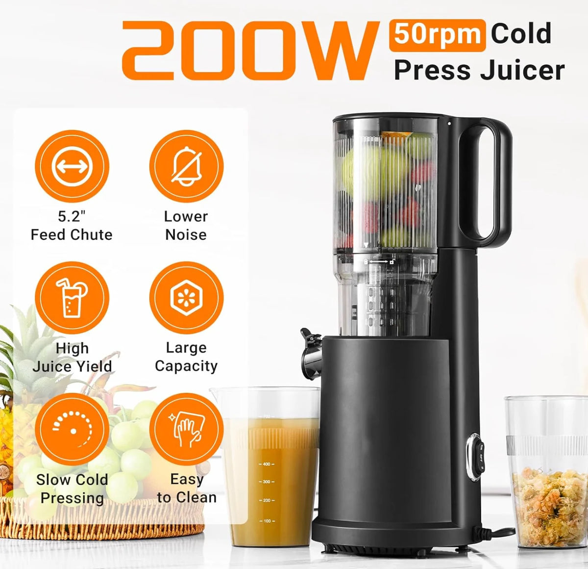 Stylish spiral slow juicer  Masticating Juicer Cold Press Juice Extractor  Automatic Pulp Ejection Fruit Vegetable Juicer