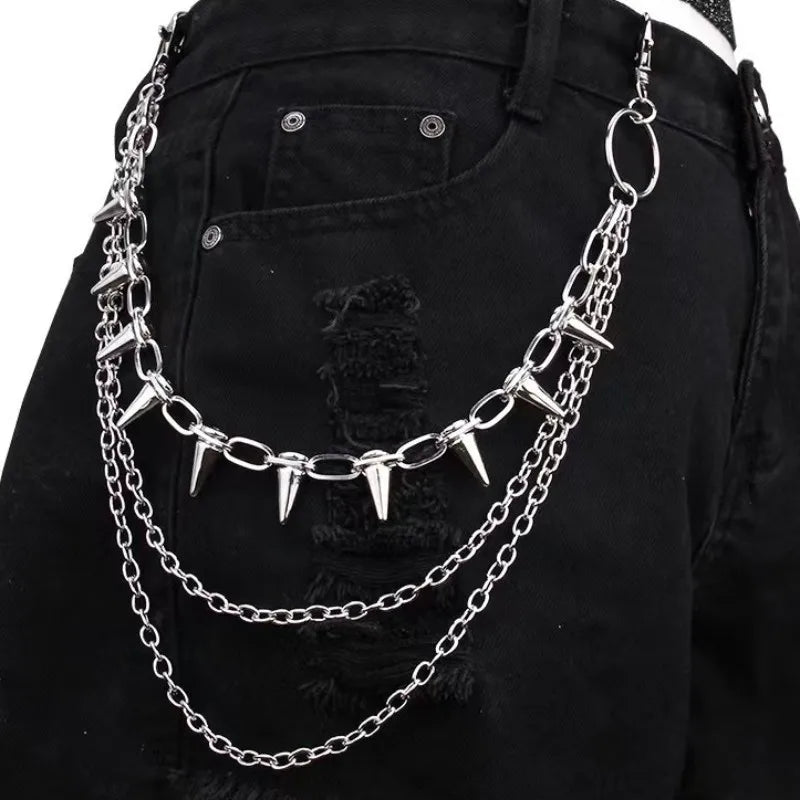 Layered Punk Steet Spike Rivet Metal Chain Keychains For Women Men Pants Jeans Biker Goth Rock Belt Chains Jewelry Accessories