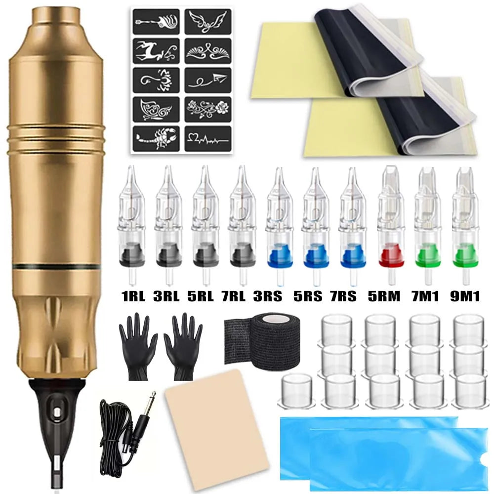 Tattoo Set Rotary Tattoo Machine Pen Tattoo Kit 10 Tattoo Needles Various Tattoo Accessories for Beginners Artists in Tattooing