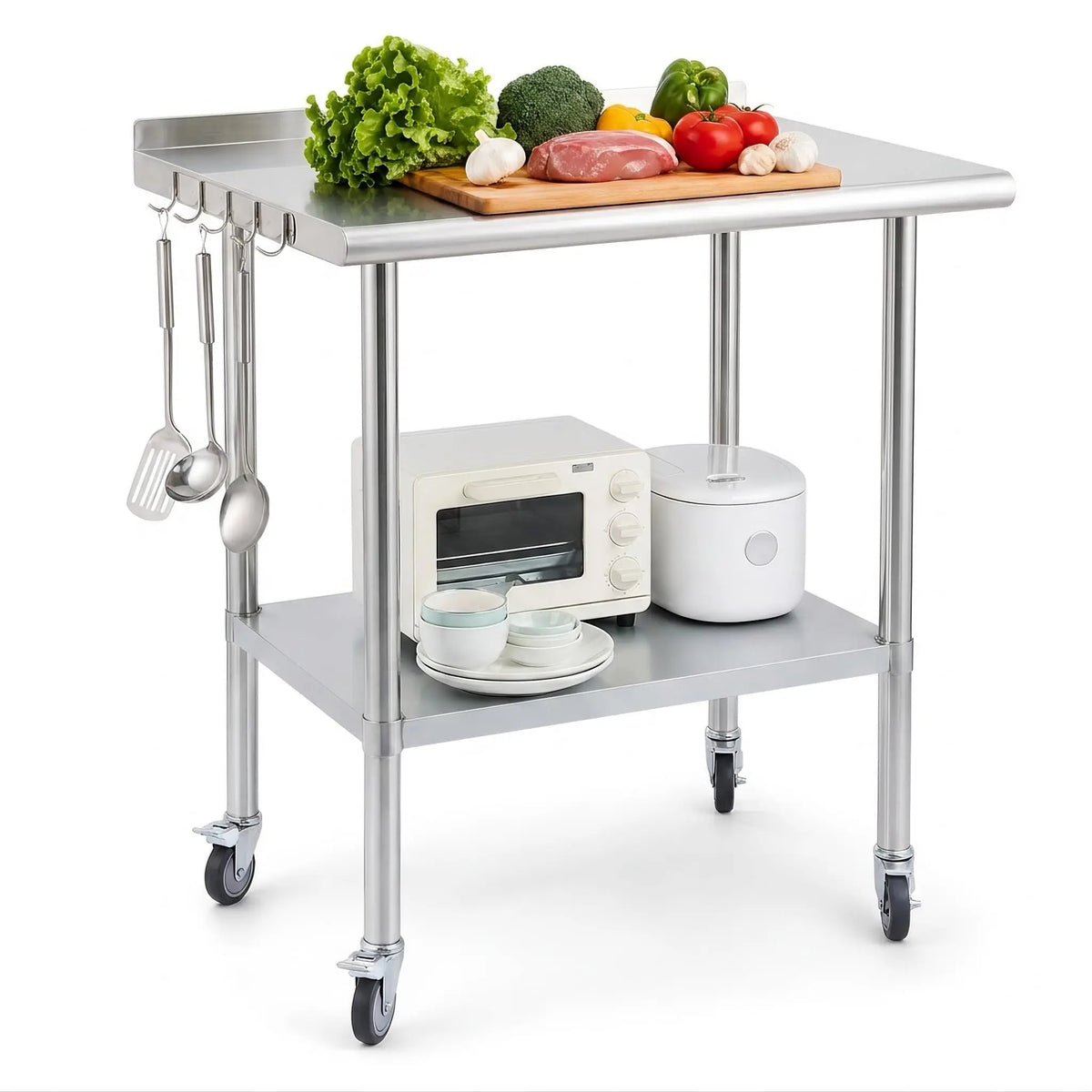 Heavy-Duty Stainless Steel Commercial Prep Table with Wheels – 30/36" Mobile Work Station with Adjustable Undershelf for Kitchen, Restaurant, Garage & Outdoor Use