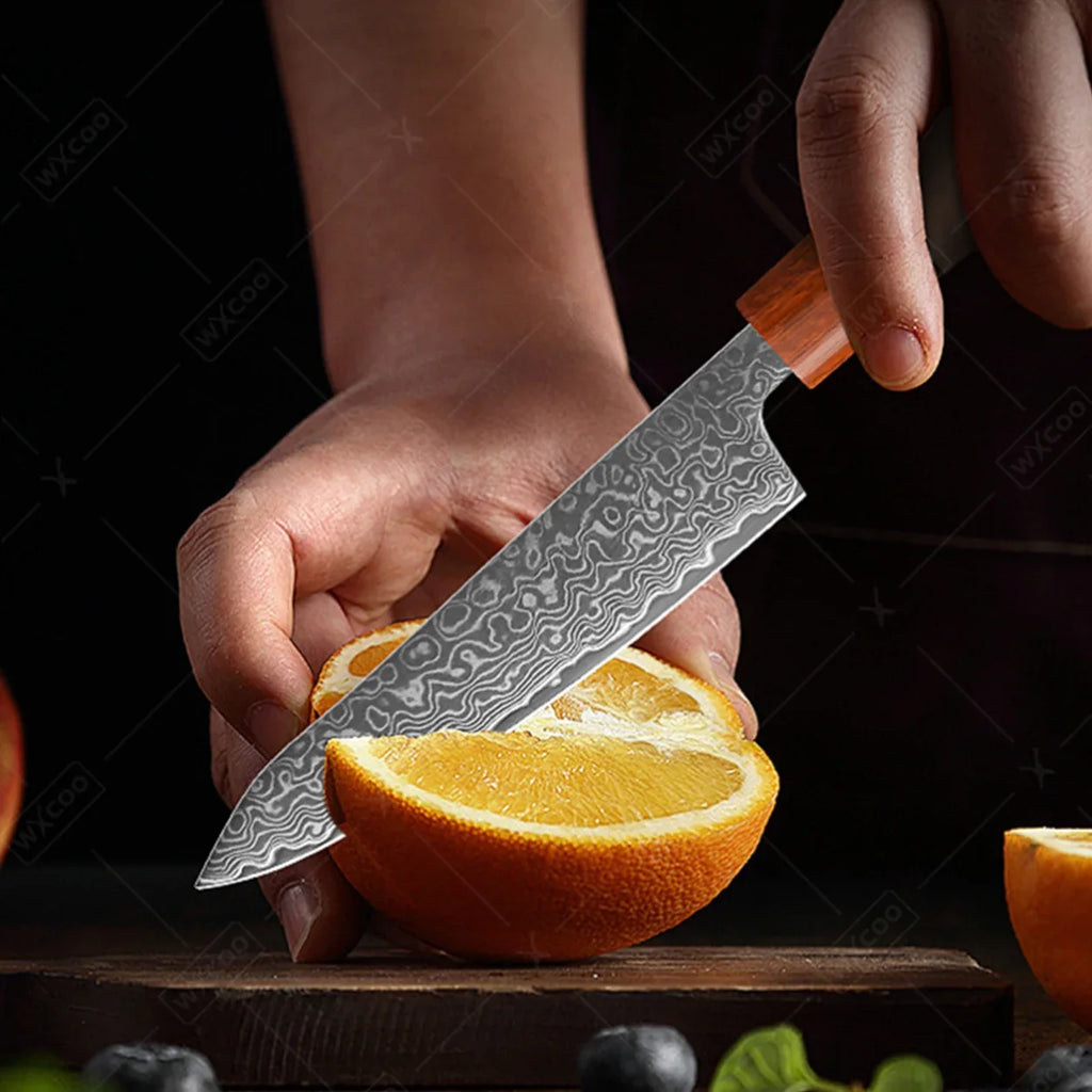 WXCOO Japanese Steel 67 Layer Damascus Chef Knife Ultra Sharp Nakiri Santoku Cleaver Cutlery Set for Meat Vegetable Home Cooking