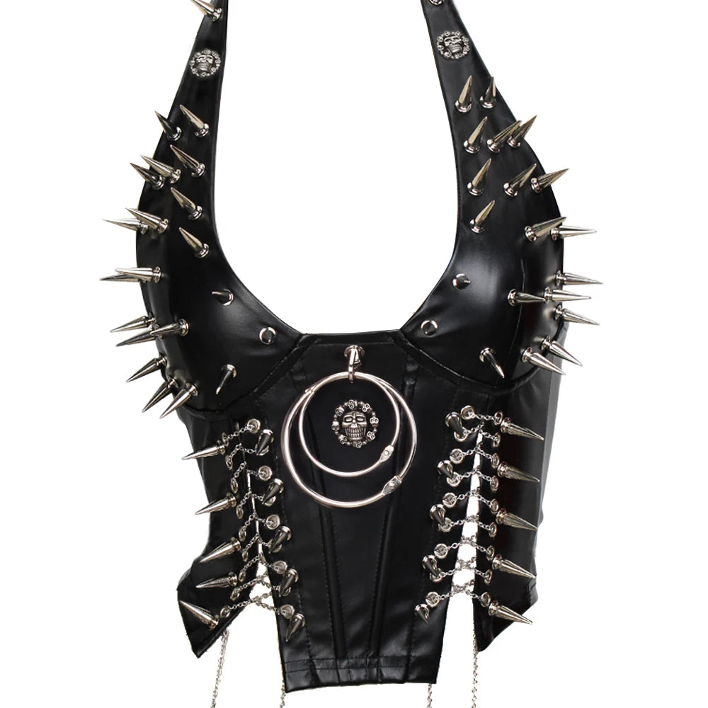 Red Goth Top Y2K Women's Tanks Emo Clothing Gothic Boho Tops with Spikes Punk Rock Teens Festival Spiked Bra Grunge T Shirt